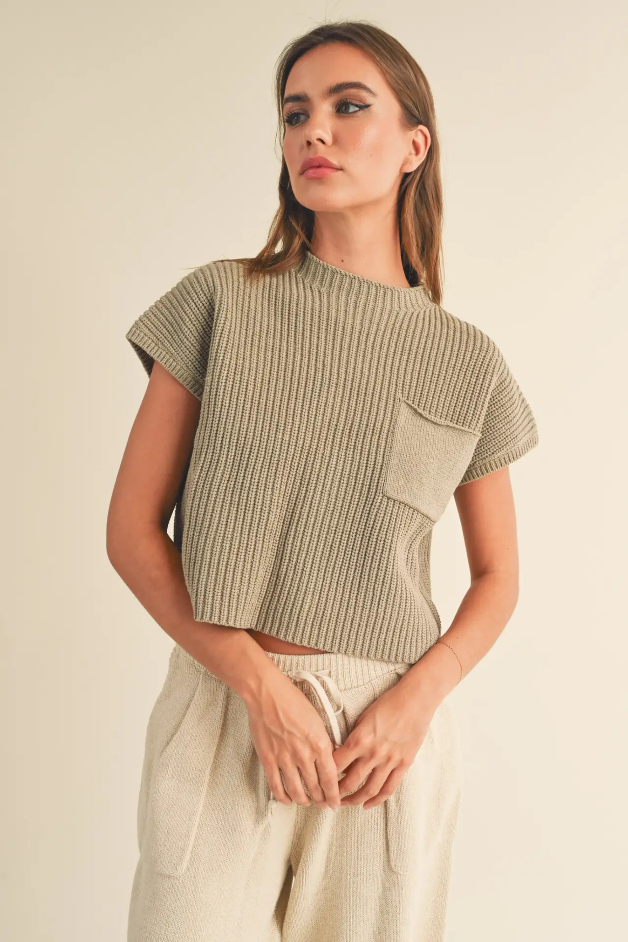 Elegant Half Knit Sweater-Short Sleeves-Vixen Collection, Day Spa and Women's Boutique Located in Seattle, Washington