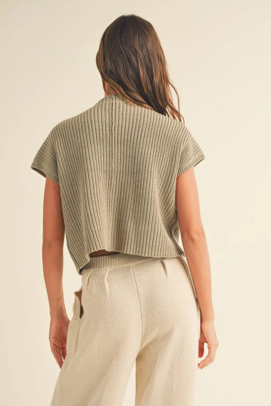 Elegant Half Knit Sweater-Short Sleeves-Vixen Collection, Day Spa and Women's Boutique Located in Seattle, Washington