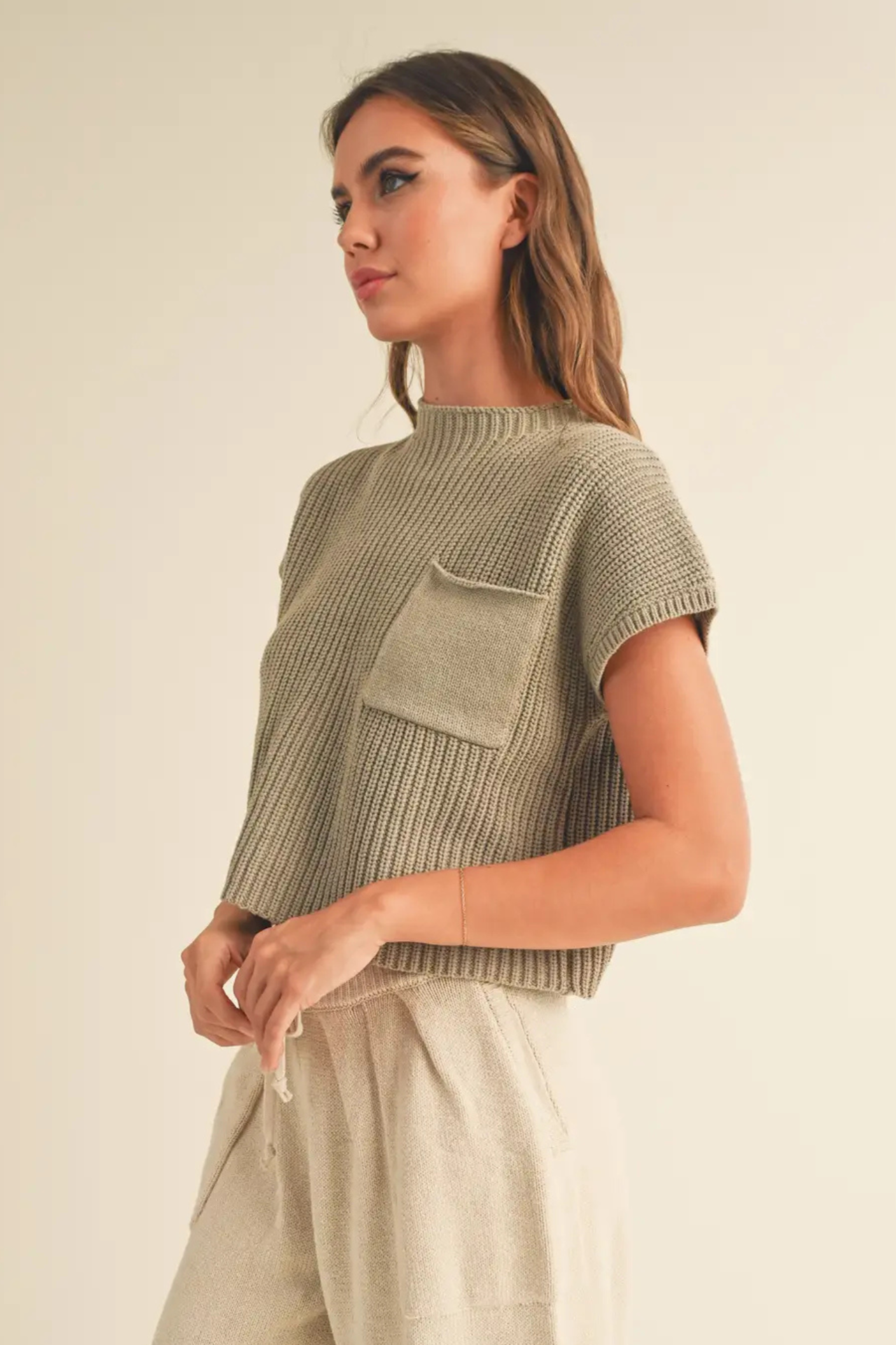 Elegant Half Knit Sweater-Short Sleeves-Vixen Collection, Day Spa and Women's Boutique Located in Seattle, Washington