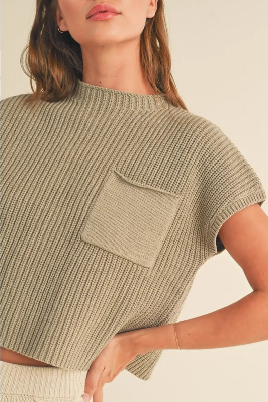 Elegant Half Knit Sweater-Short Sleeves-Vixen Collection, Day Spa and Women's Boutique Located in Seattle, Washington