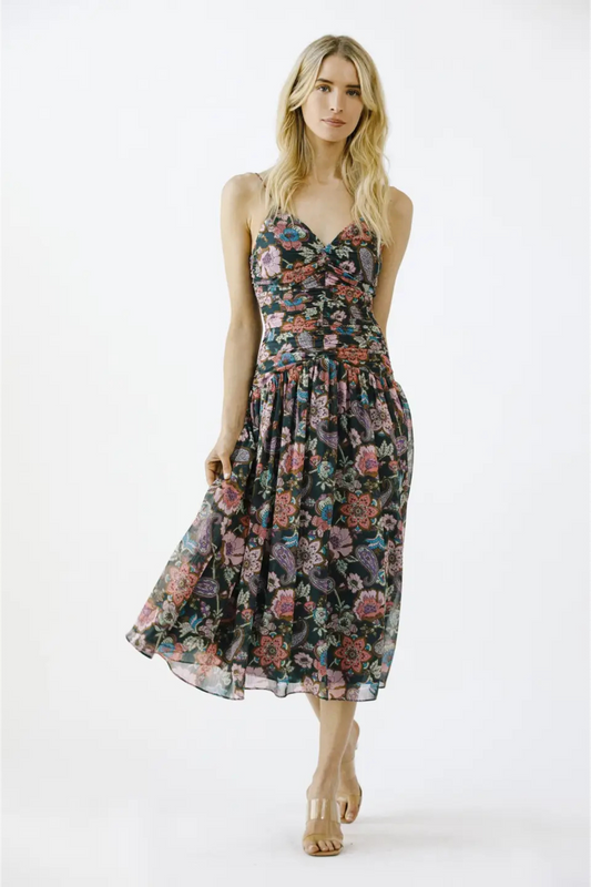 Emerald Blooms Midi Dress-Dresses-Vixen Collection, Day Spa and Women's Boutique Located in Seattle, Washington