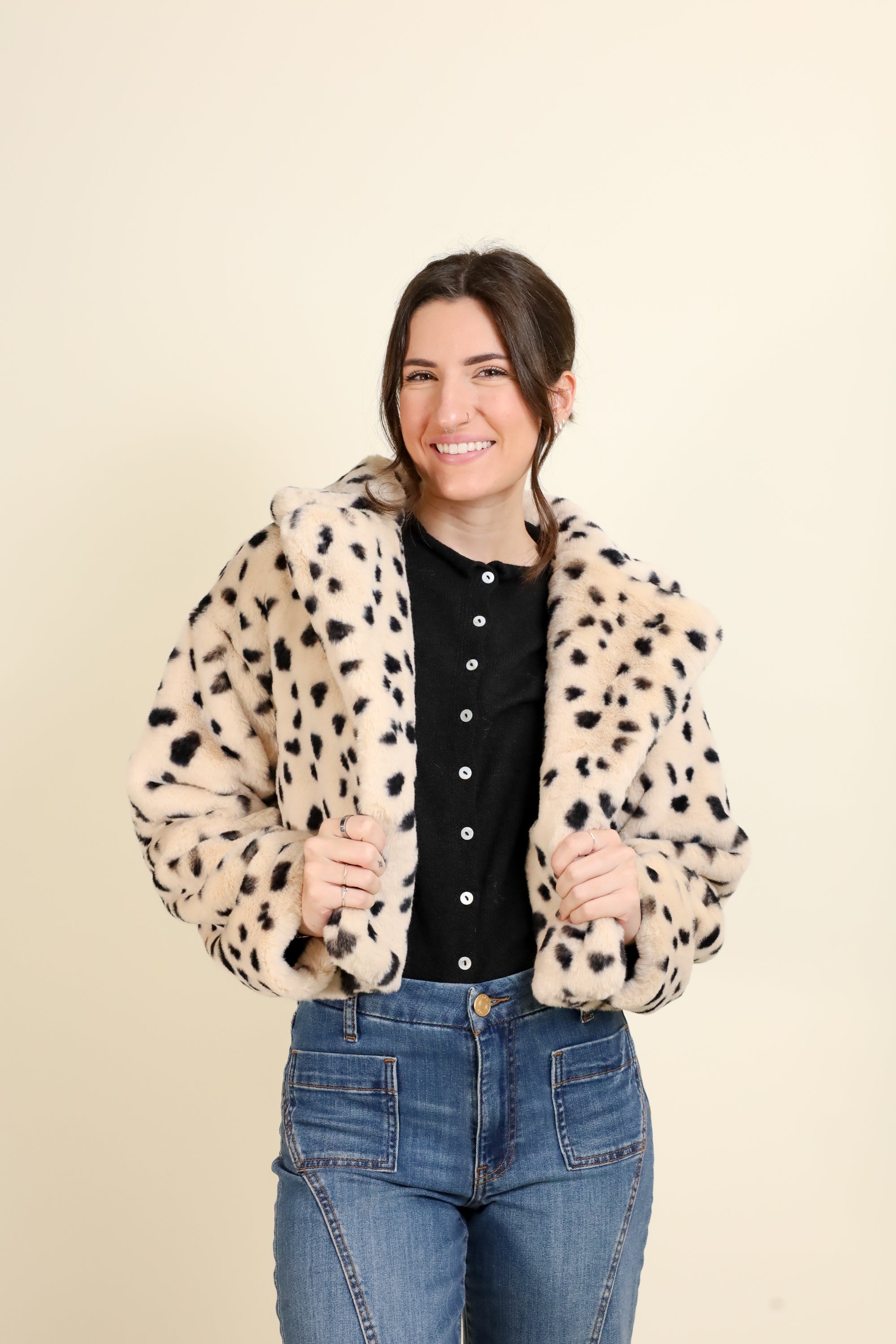 Jayley Faux Fur Animal Print Jacket-Outerwear-Vixen Collection, Day Spa and Women's Boutique Located in Seattle, Washington