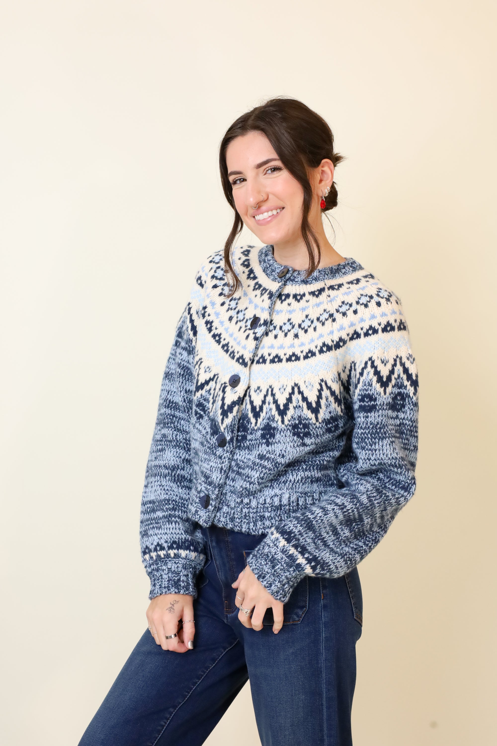 North Sea Fairisle Cardigan-Sweaters-Vixen Collection, Day Spa and Women's Boutique Located in Seattle, Washington
