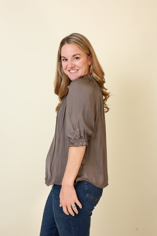 Willow Drawstring Blouse-Short Sleeves-Vixen Collection, Day Spa and Women's Boutique Located in Seattle, Washington