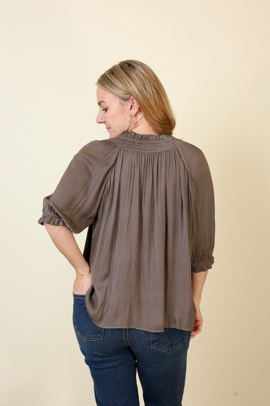 Willow Drawstring Blouse-Short Sleeves-Vixen Collection, Day Spa and Women's Boutique Located in Seattle, Washington