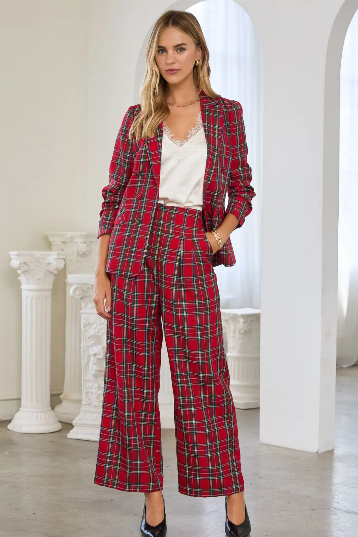 Festive Flannel Blazer-Blazers-Vixen Collection, Day Spa and Women's Boutique Located in Seattle, Washington