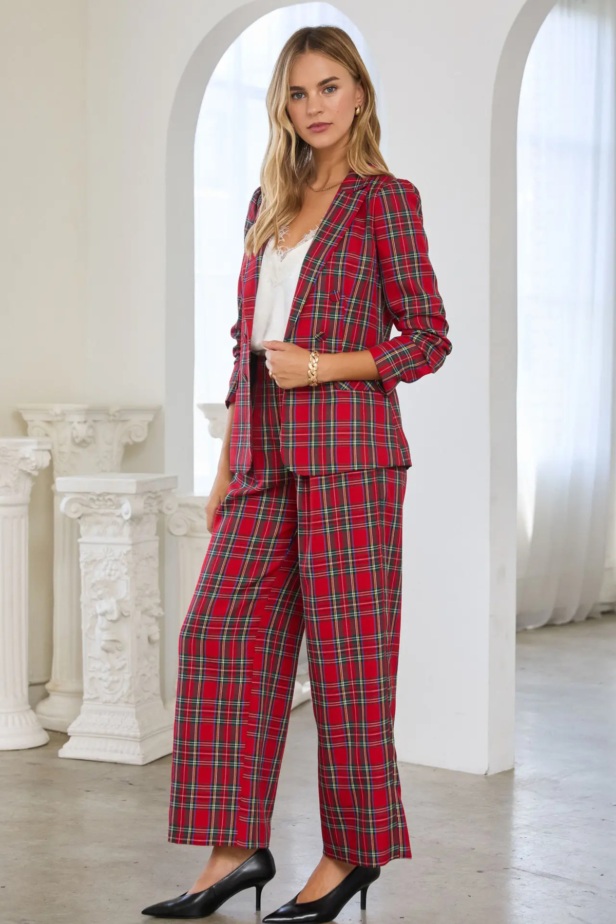 Festive Flannel Blazer-Blazers-Vixen Collection, Day Spa and Women's Boutique Located in Seattle, Washington