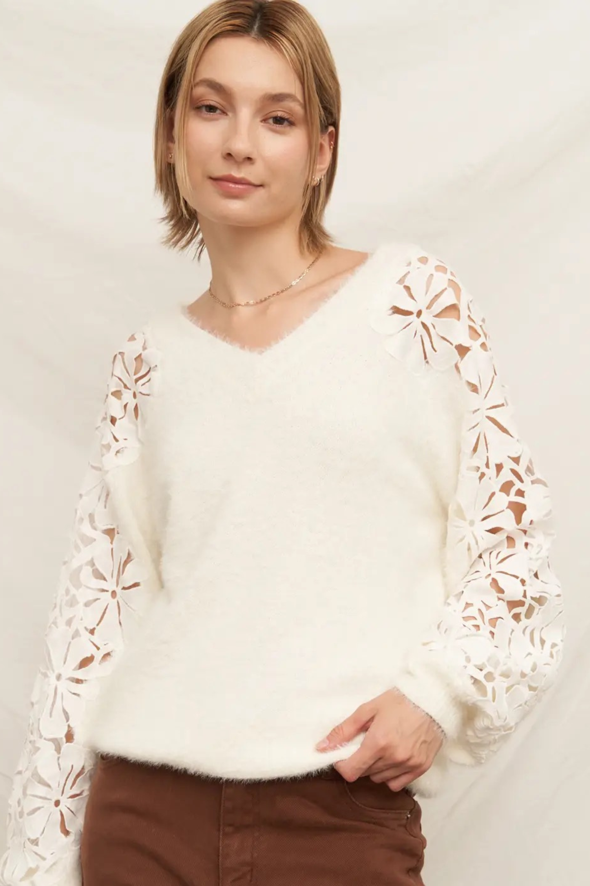 Fuzzy Flower Sweater-Sweaters-Vixen Collection, Day Spa and Women's Boutique Located in Seattle, Washington