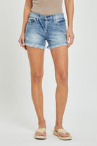 Kenzie Washed Distressed Fray Shorts-Denim-Vixen Collection, Day Spa and Women's Boutique Located in Seattle, Washington