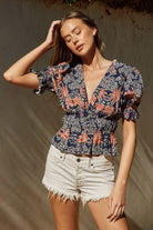 Desert Palms Peplum Top-Short Sleeves-Vixen Collection, Day Spa and Women's Boutique Located in Seattle, Washington