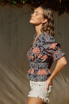 Desert Palms Peplum Top-Short Sleeves-Vixen Collection, Day Spa and Women's Boutique Located in Seattle, Washington