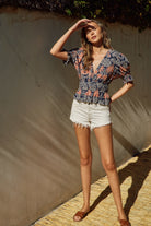 Desert Palms Peplum Top-Short Sleeves-Vixen Collection, Day Spa and Women's Boutique Located in Seattle, Washington