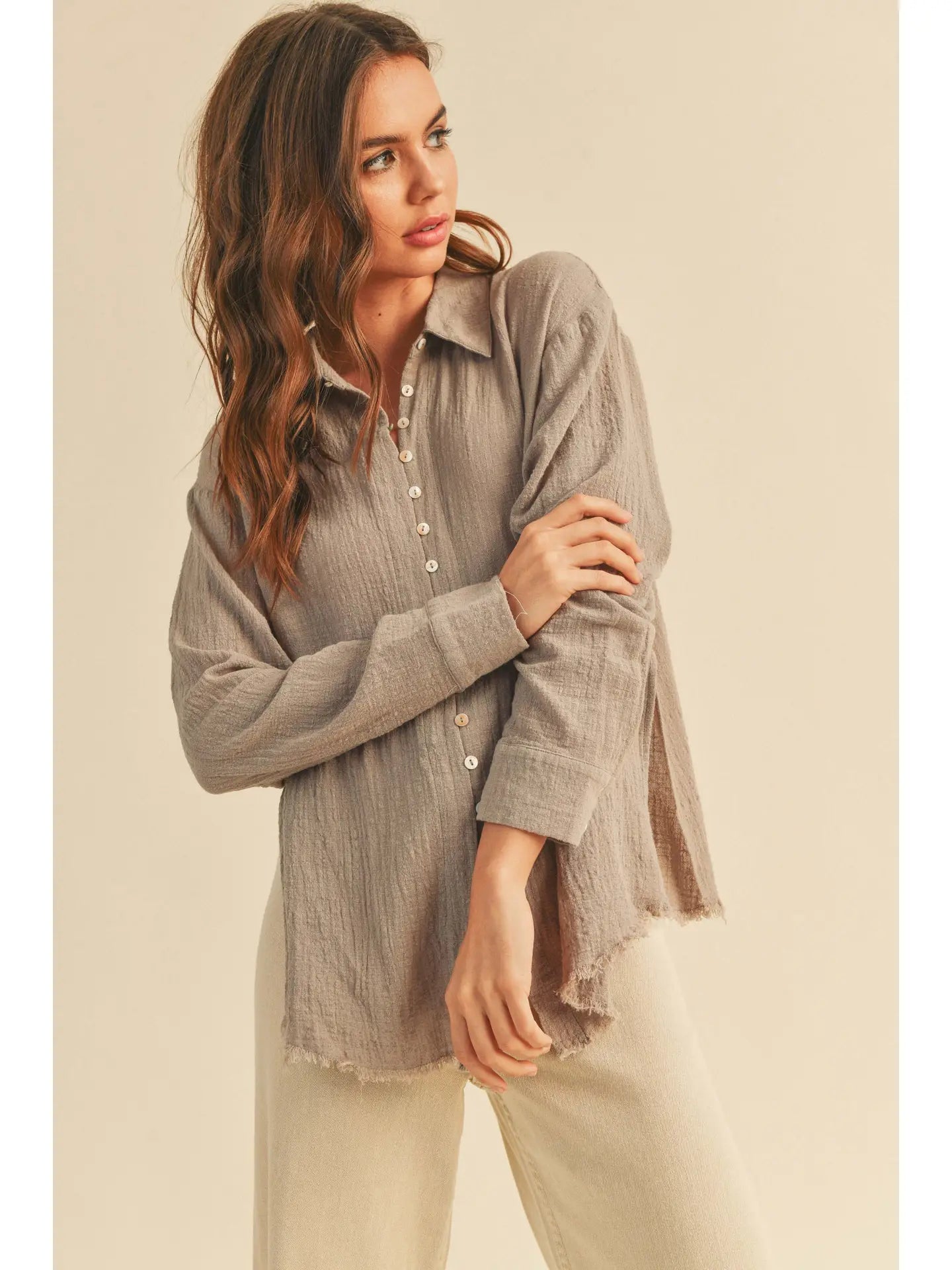 Sightseer Gauze Buttondown Shirt-Long Sleeves-Vixen Collection, Day Spa and Women's Boutique Located in Seattle, Washington