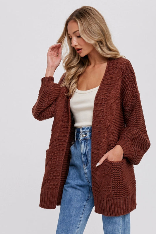 Carmine Fisherman Knit Cardigan-Sweaters-Vixen Collection, Day Spa and Women's Boutique Located in Seattle, Washington