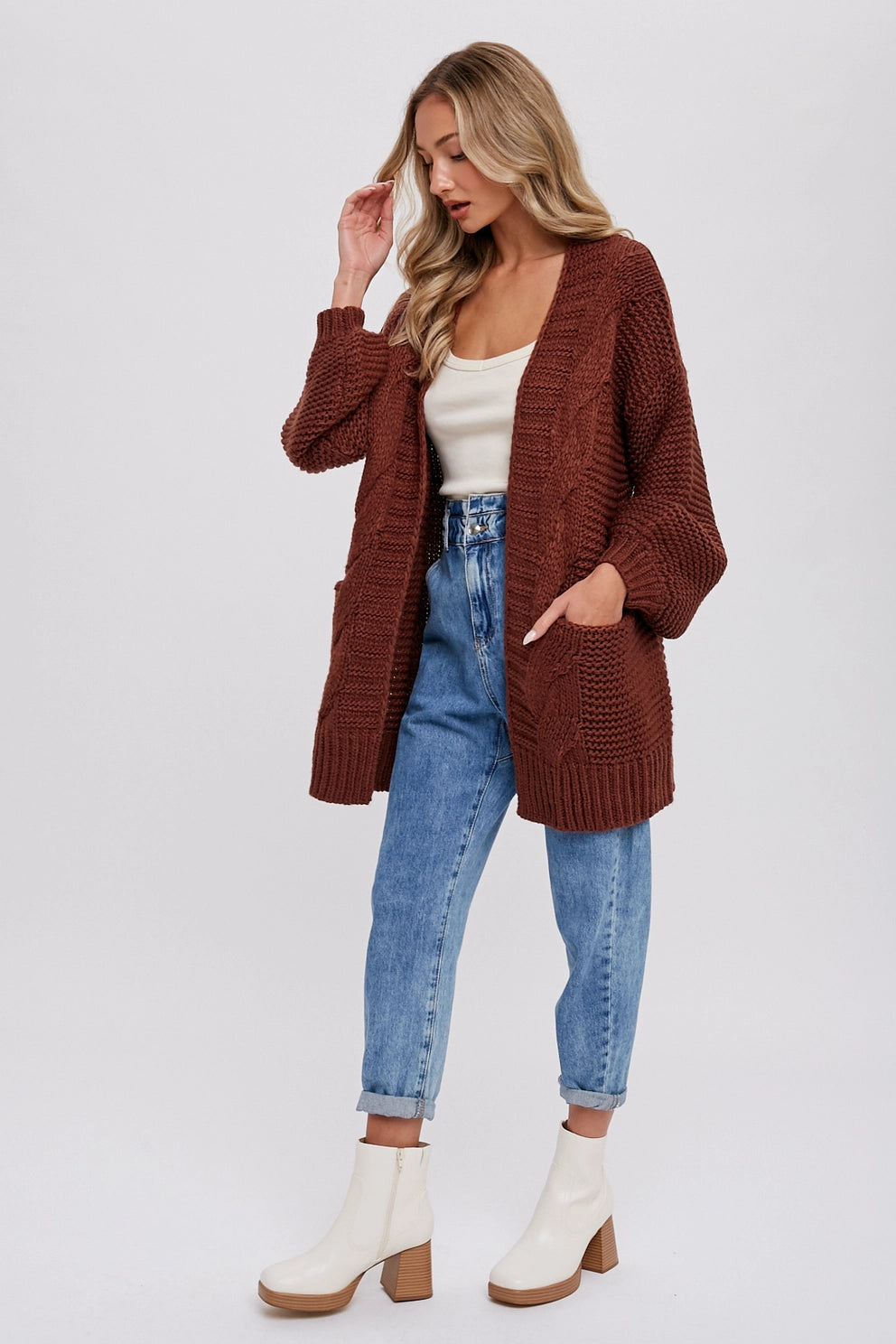 Carmine Fisherman Knit Cardigan-Cardigans-Vixen Collection, Day Spa and Women's Boutique Located in Seattle, Washington