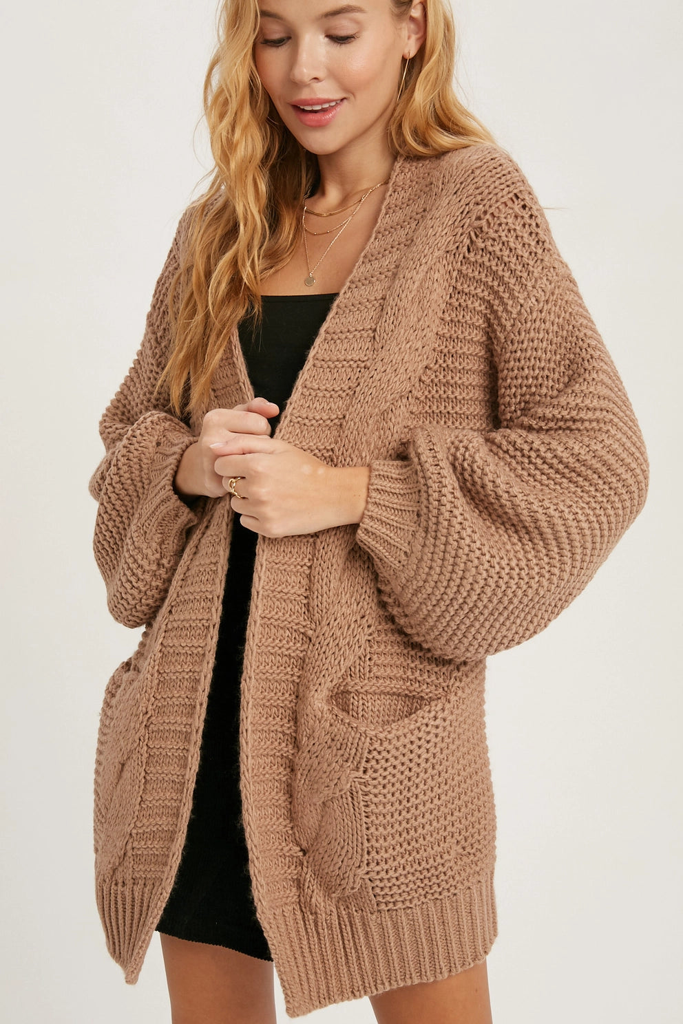 Carmine Fisherman Knit Cardigan-Sweaters-Vixen Collection, Day Spa and Women's Boutique Located in Seattle, Washington