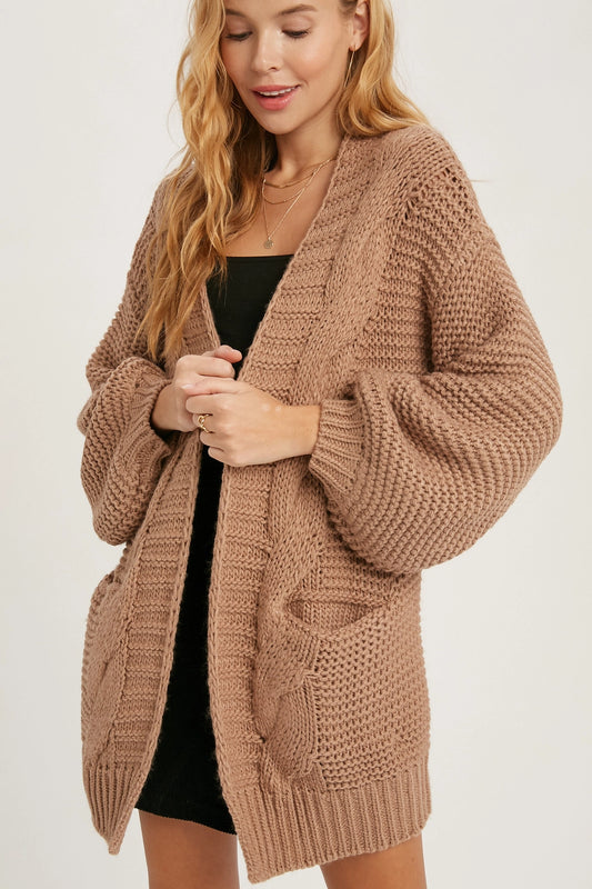 Carmine Fisherman Knit Cardigan-Sweaters-Vixen Collection, Day Spa and Women's Boutique Located in Seattle, Washington
