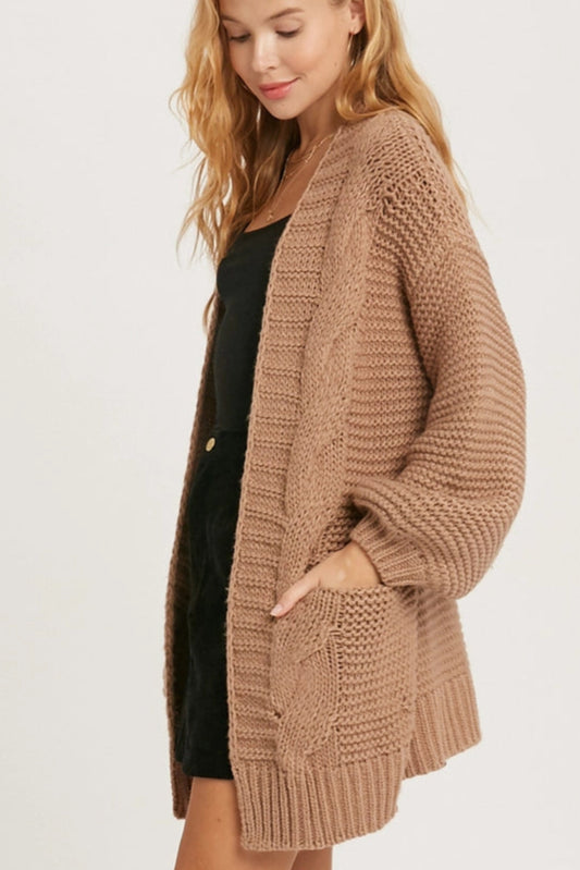 Carmine Fisherman Knit Cardigan-Sweaters-Vixen Collection, Day Spa and Women's Boutique Located in Seattle, Washington