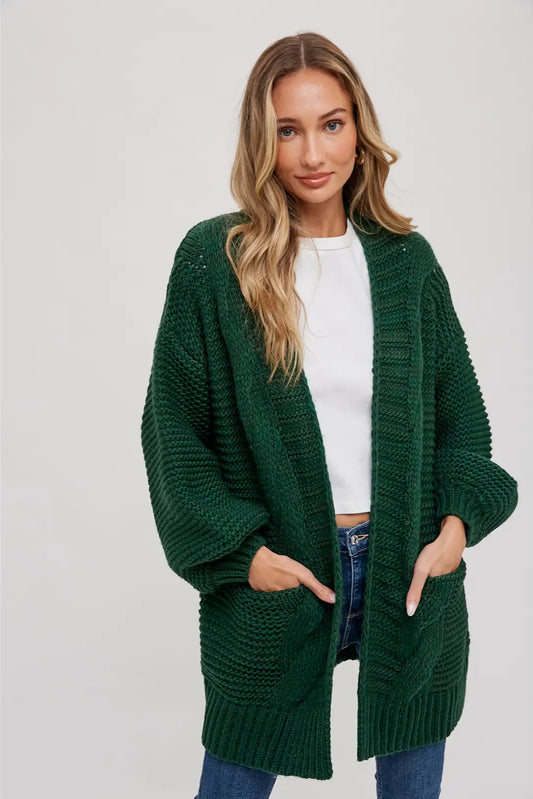 Carmine Fisherman Knit Cardigan-Sweaters-Vixen Collection, Day Spa and Women's Boutique Located in Seattle, Washington