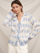 Grecian Toile Button Down Shirt-Tops-Vixen Collection, Day Spa and Women's Boutique Located in Seattle, Washington