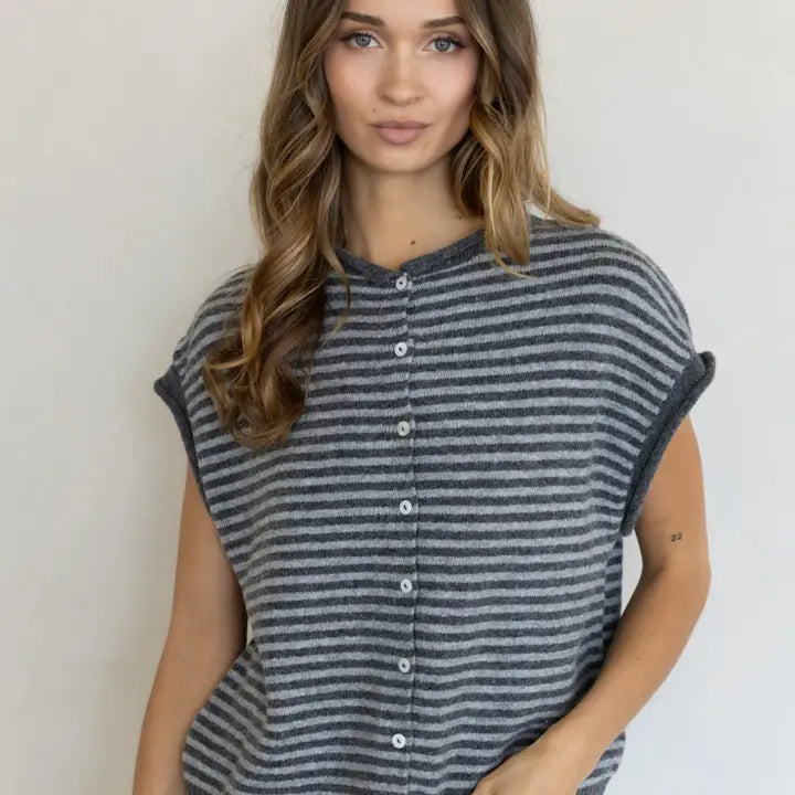 Mini Stripe Cardigan Vest-Sweaters-Vixen Collection, Day Spa and Women's Boutique Located in Seattle, Washington