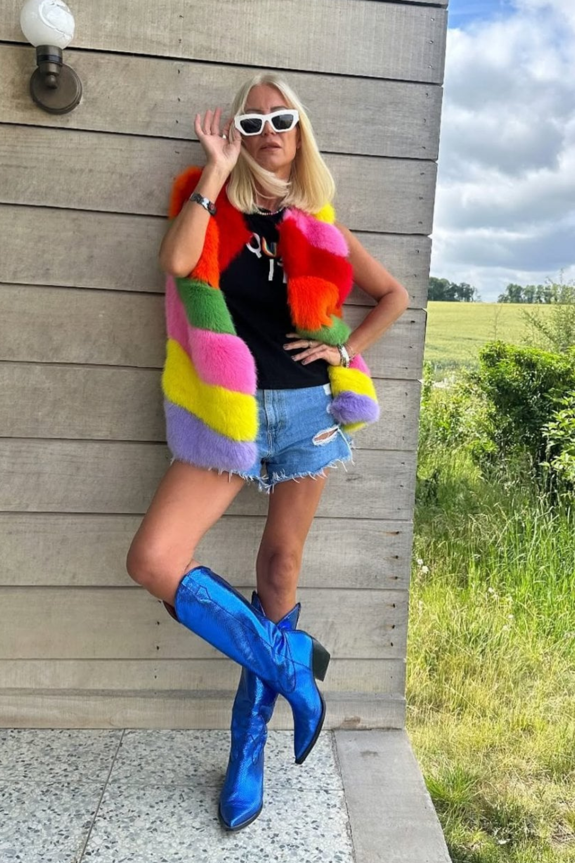 Jayley Faux Fur Rainbow Vest-Outerwear-Vixen Collection, Day Spa and Women's Boutique Located in Seattle, Washington