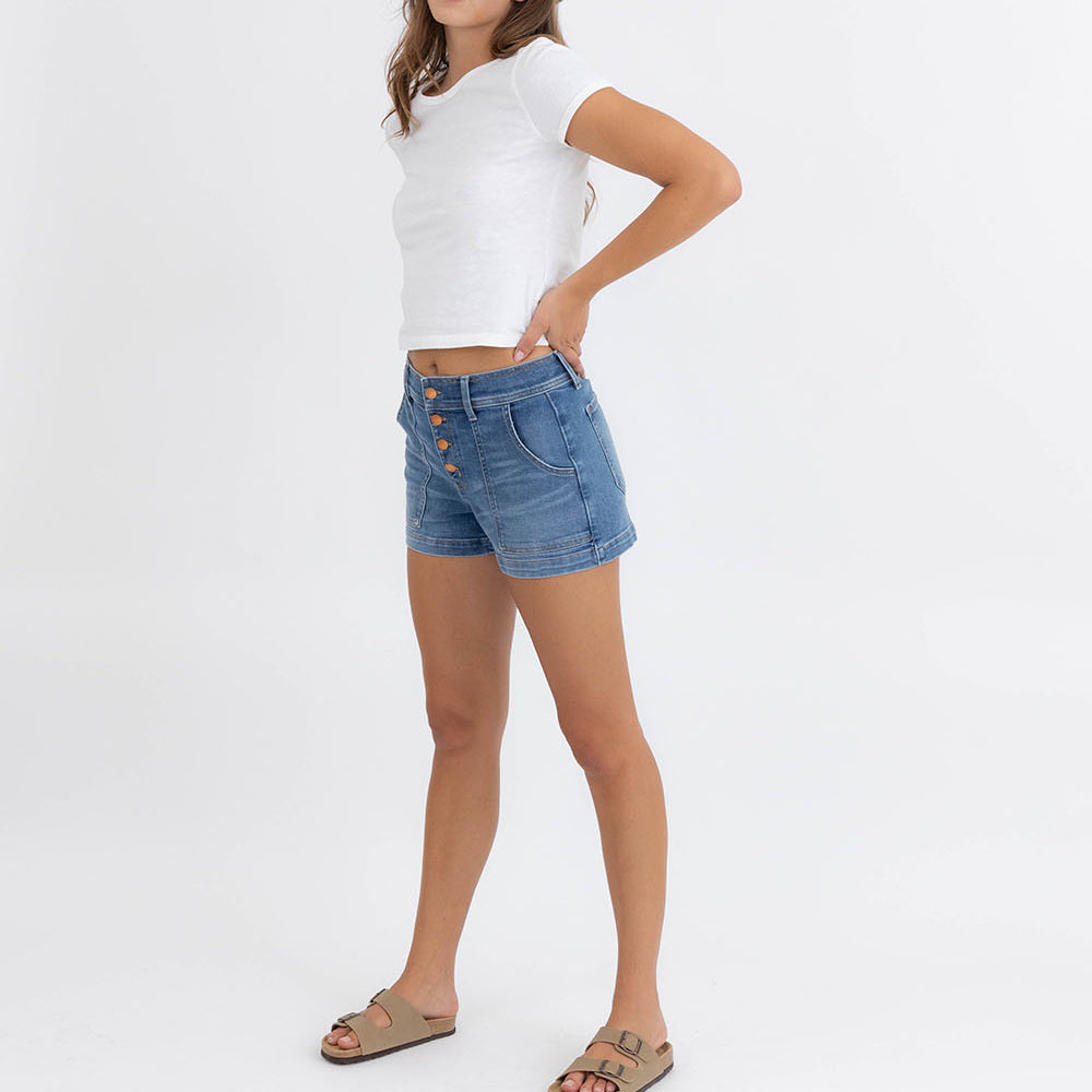 Jodi Exposed Button Shorts-Shorts-Vixen Collection, Day Spa and Women's Boutique Located in Seattle, Washington