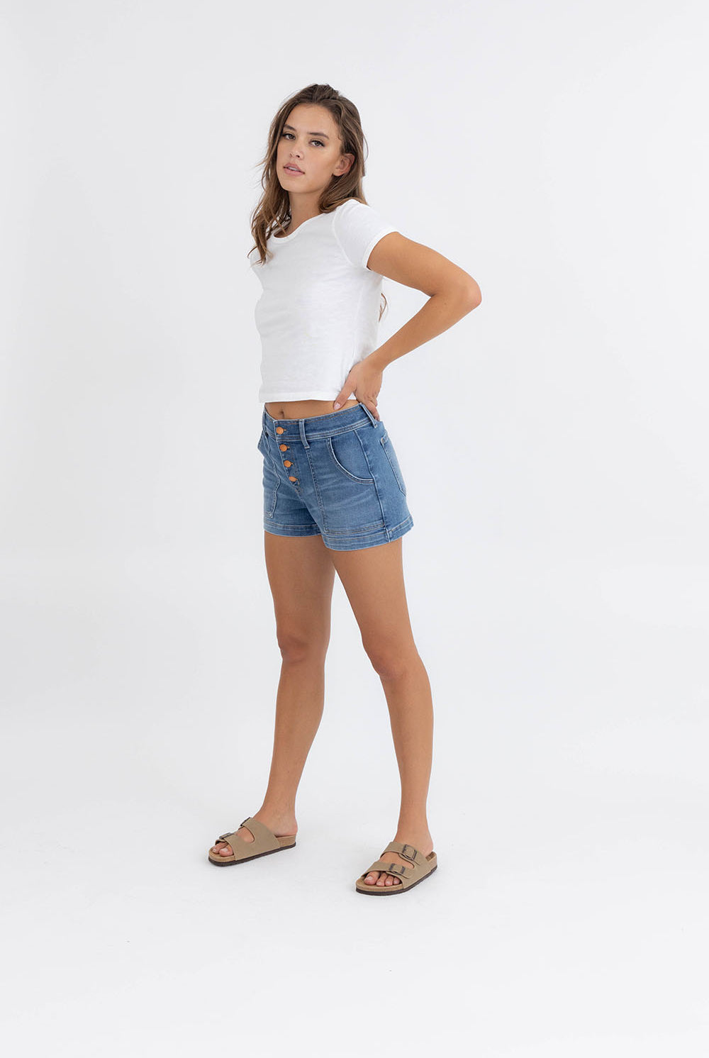 Jodi Exposed Button Shorts-Shorts-Vixen Collection, Day Spa and Women's Boutique Located in Seattle, Washington