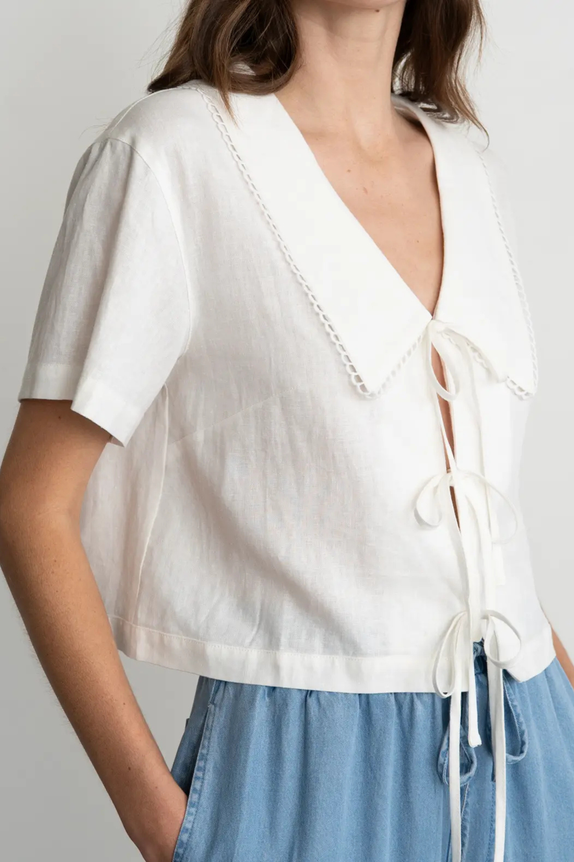 Lagoon Lace Blouse-Short Sleeves-Vixen Collection, Day Spa and Women's Boutique Located in Seattle, Washington