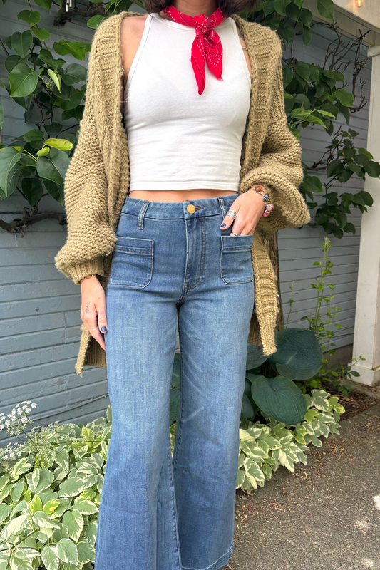 KUT Meg High Rise Wide Leg Patch Pocket Jeans-Denim-Vixen Collection, Day Spa and Women's Boutique Located in Seattle, Washington