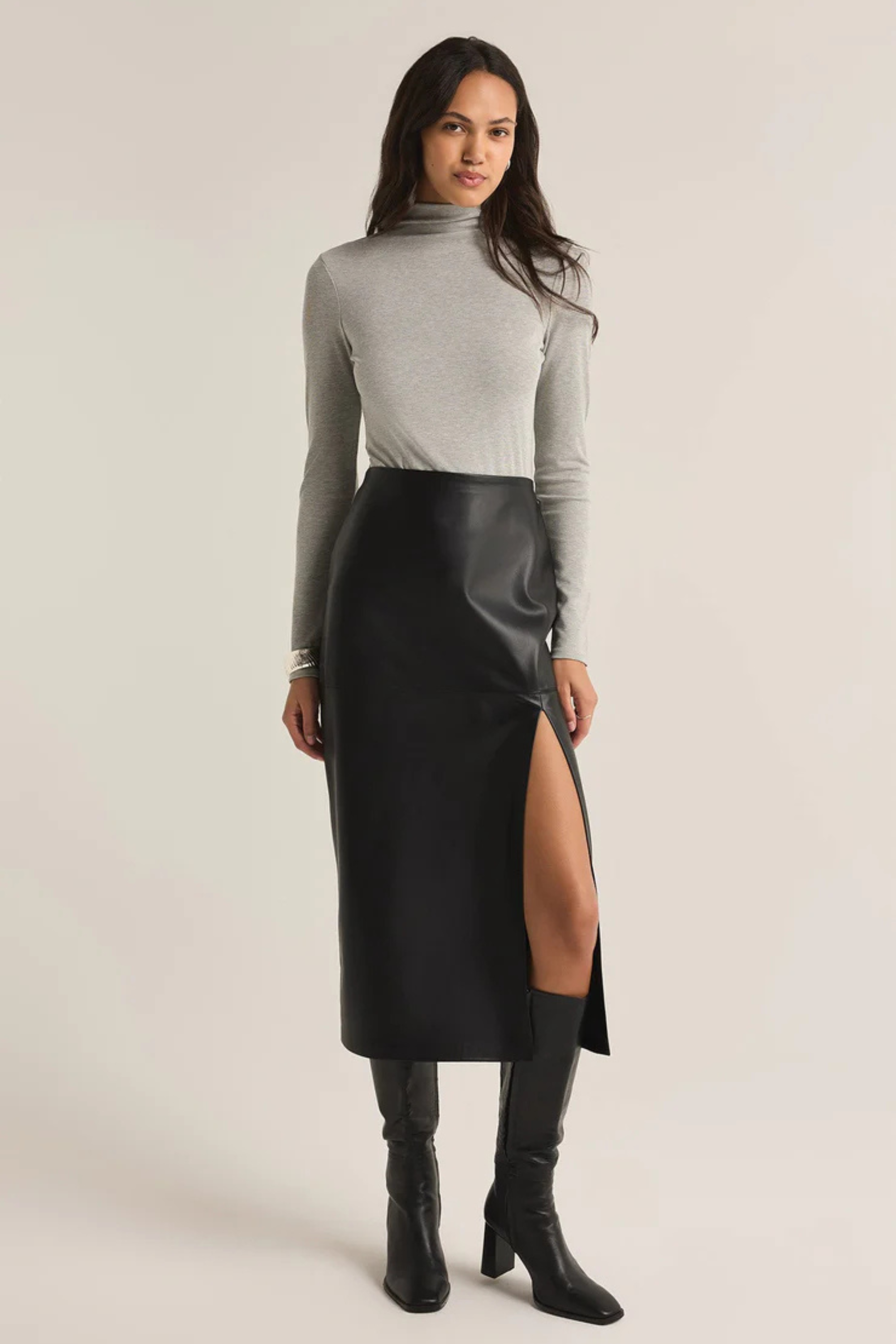 Metropolitan Faux Leather Midi Skirt Vixen Collection Seattle WA
