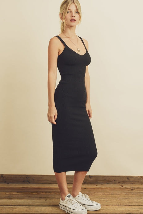 Karmen Knit Midi Dress, Black-Dresses-Vixen Collection, Day Spa and Women's Boutique Located in Seattle, Washington