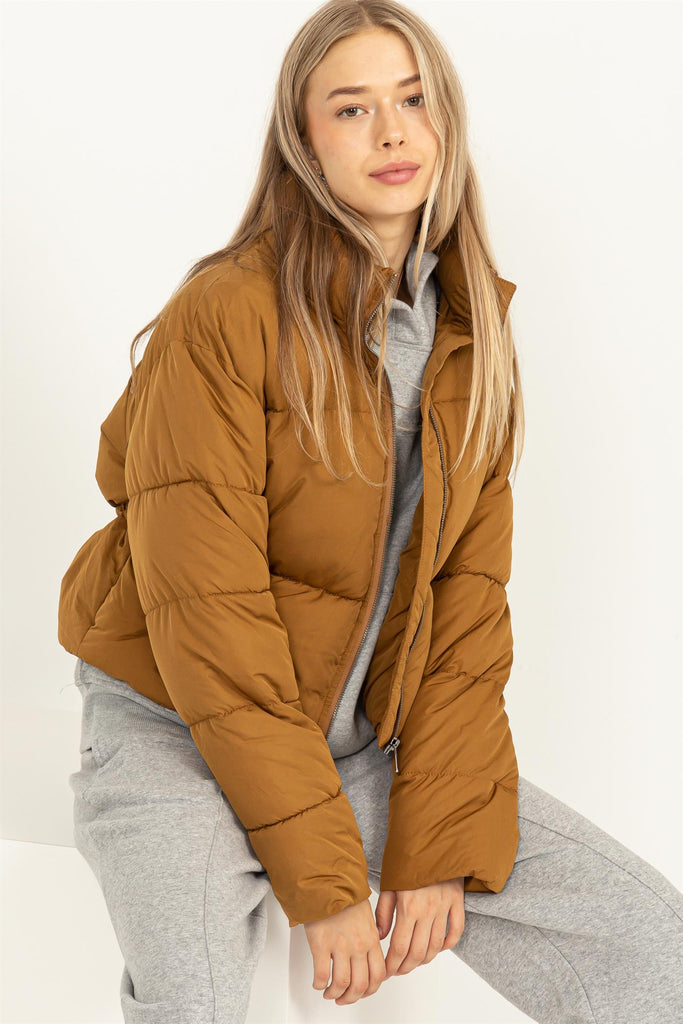 Weekend Ready Quilted Puffer Jacket, Pale Brown-Outerwear-Vixen Collection, Day Spa and Women's Boutique Located in Seattle, Washington