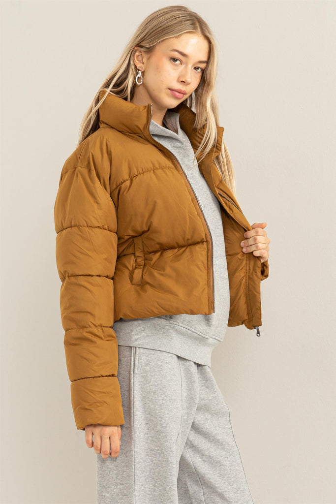 Weekend Ready Quilted Puffer Jacket, Pale Brown-Outerwear-Vixen Collection, Day Spa and Women's Boutique Located in Seattle, Washington