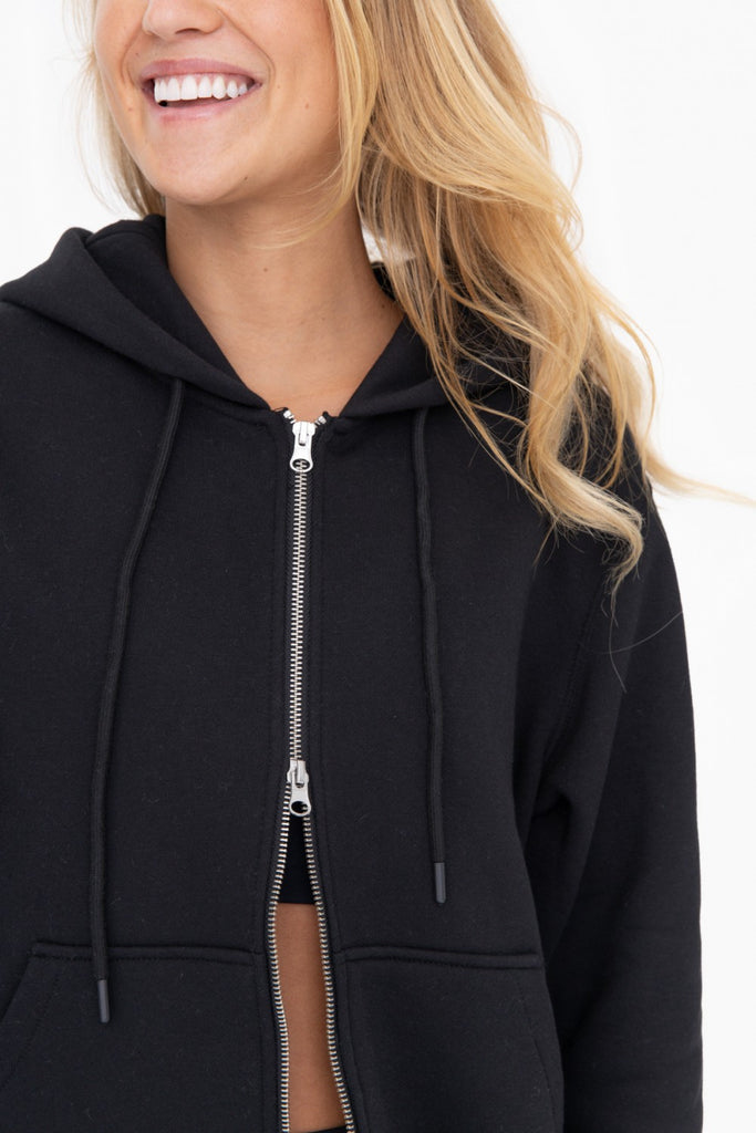 "Zip It" Longline Hoodie, Black-Loungewear Tops-Vixen Collection, Day Spa and Women's Boutique Located in Seattle, Washington
