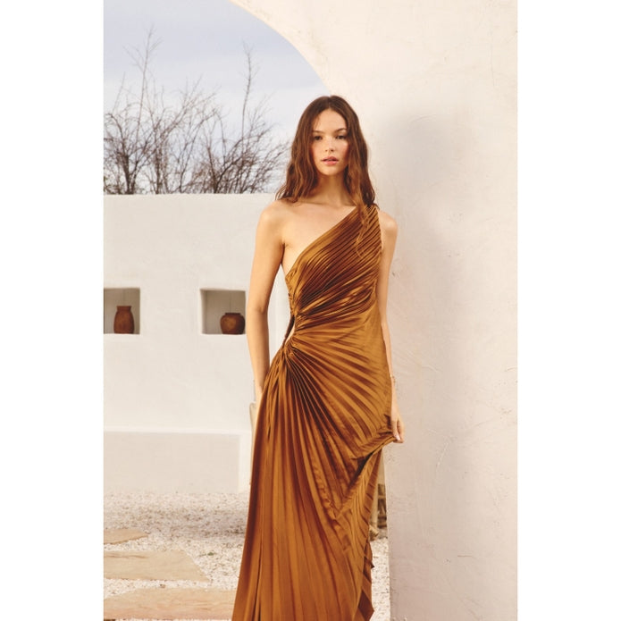 Olympia Alcmene Pleated Maxi Dress, Golden Ochre-Dresses-Vixen Collection, Day Spa and Women's Boutique Located in Seattle, Washington