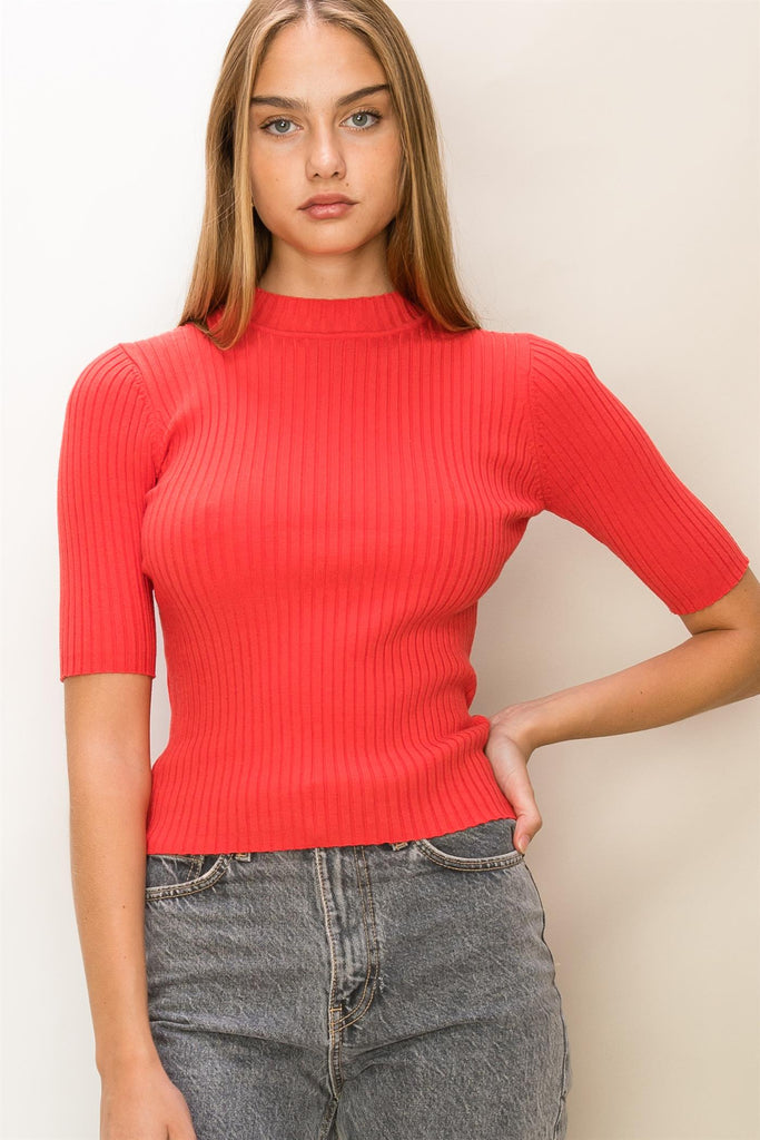 She's Cool Mock Sweater Top, Red-Sweaters-Vixen Collection, Day Spa and Women's Boutique Located in Seattle, Washington