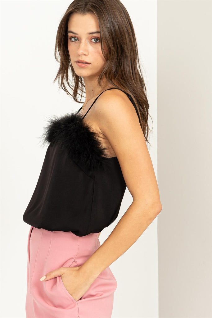 Sweet Pop Feather Cami-Tank Tops-Vixen Collection, Day Spa and Women's Boutique Located in Seattle, Washington