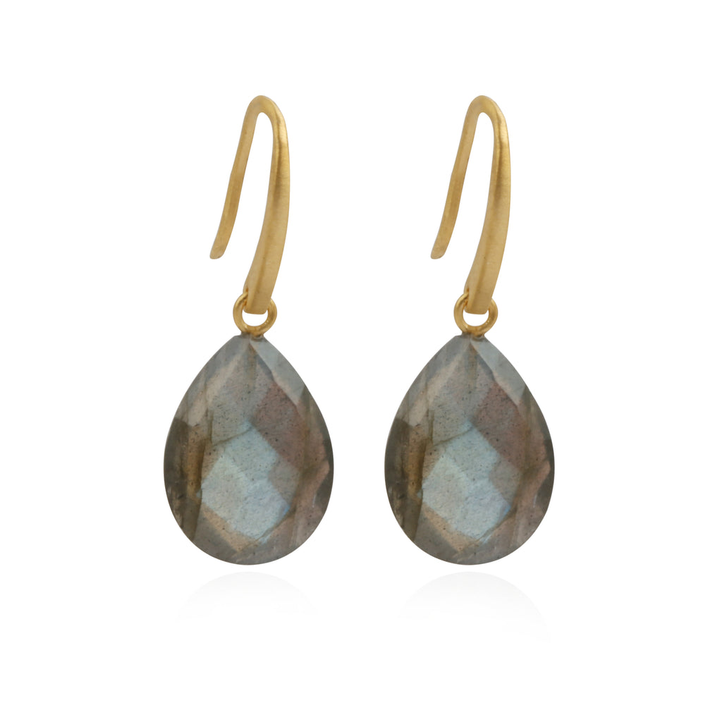 Labradorite Pear Shaped Gold Hooks-Earrings-Vixen Collection, Day Spa and Women's Boutique Located in Seattle, Washington