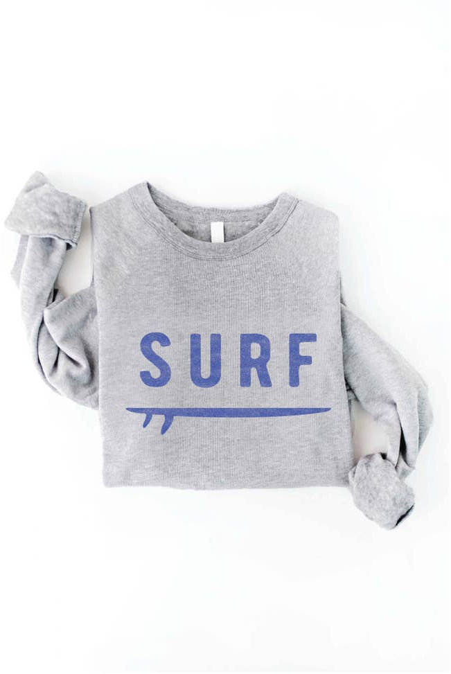 SURF Graphic Sweatshirt, Athletic Heather-Sweaters-Vixen Collection, Day Spa and Women's Boutique Located in Seattle, Washington