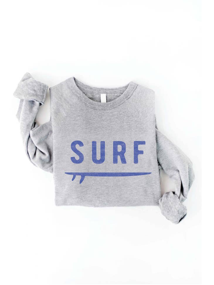 SURF Graphic Sweatshirt, Athletic Heather-Sweaters-Vixen Collection, Day Spa and Women's Boutique Located in Seattle, Washington