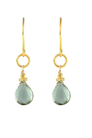 Green Quartz Gold Rope Link Earrings-Earrings-Vixen Collection, Day Spa and Women's Boutique Located in Seattle, Washington