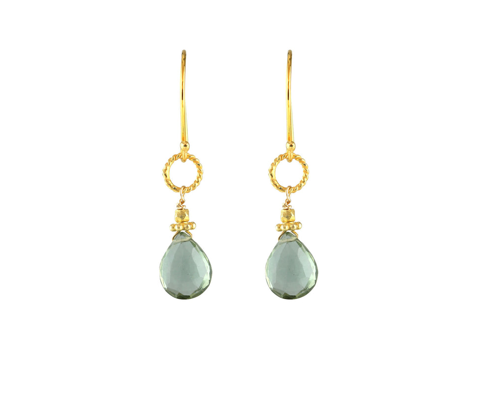 Green Quartz Gold Rope Link Earrings-Earrings-Vixen Collection, Day Spa and Women's Boutique Located in Seattle, Washington