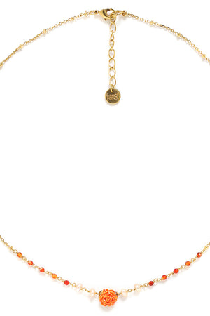 Clea Mini Flower Necklace, Orange-Necklaces-Vixen Collection, Day Spa and Women's Boutique Located in Seattle, Washington