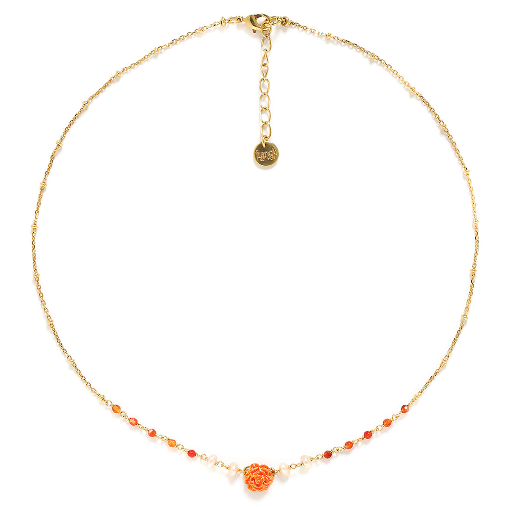 Clea Mini Flower Necklace, Orange-Necklaces-Vixen Collection, Day Spa and Women's Boutique Located in Seattle, Washington