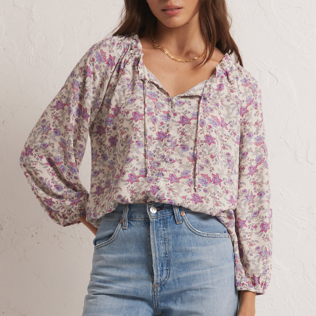 Athena Floral Top-Long Sleeves-Vixen Collection, Day Spa and Women's Boutique Located in Seattle, Washington
