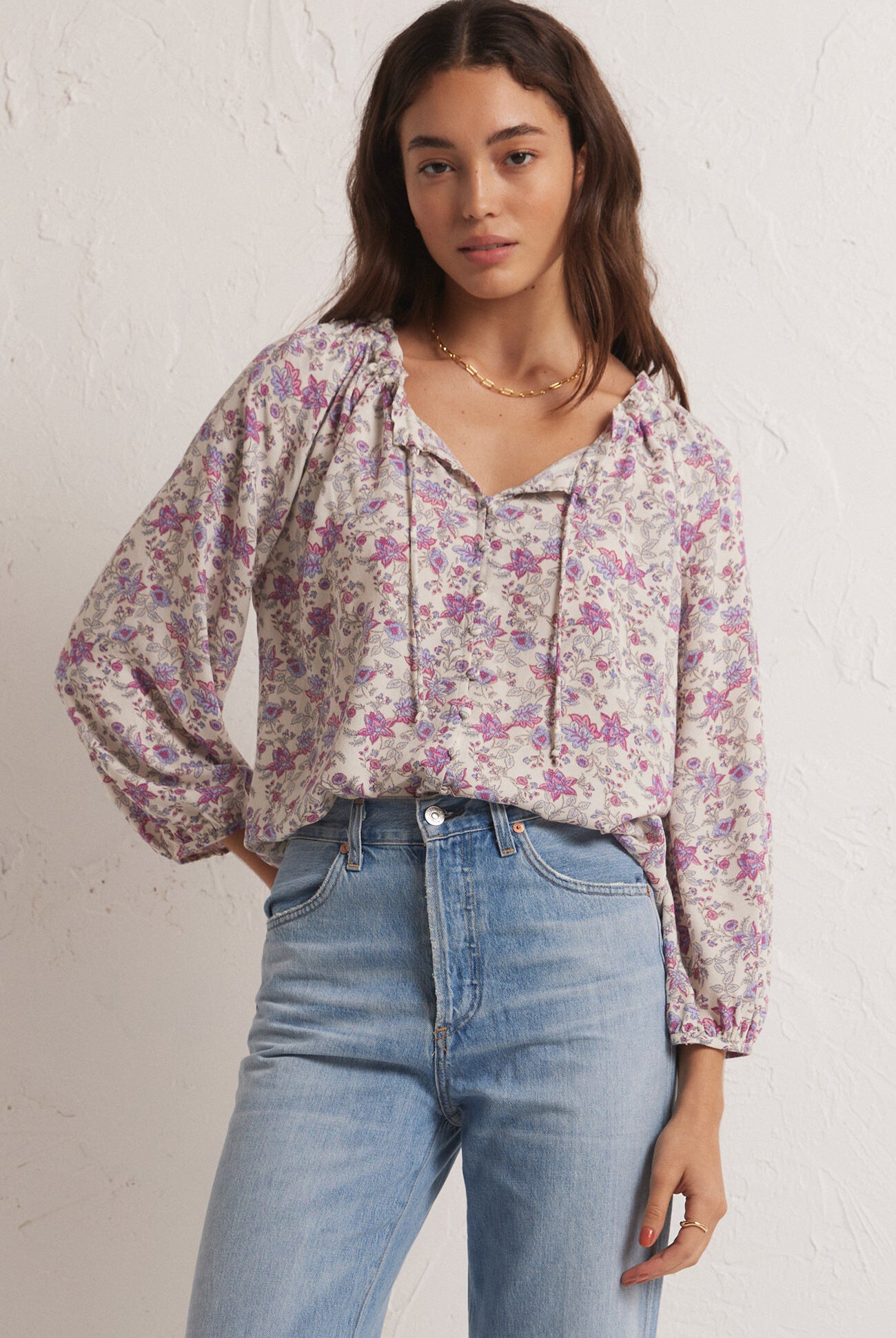Athena Floral Top-Long Sleeves-Vixen Collection, Day Spa and Women's Boutique Located in Seattle, Washington