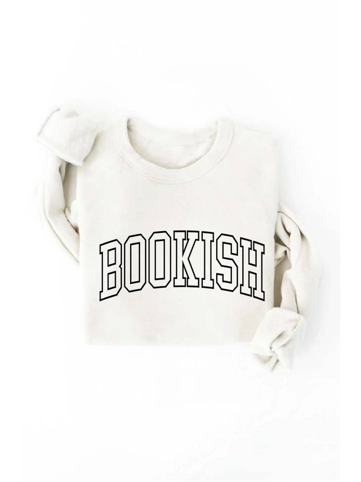BOOKISH Graphic Sweatshirt, Vintage White-Sweaters-Vixen Collection, Day Spa and Women's Boutique Located in Seattle, Washington
