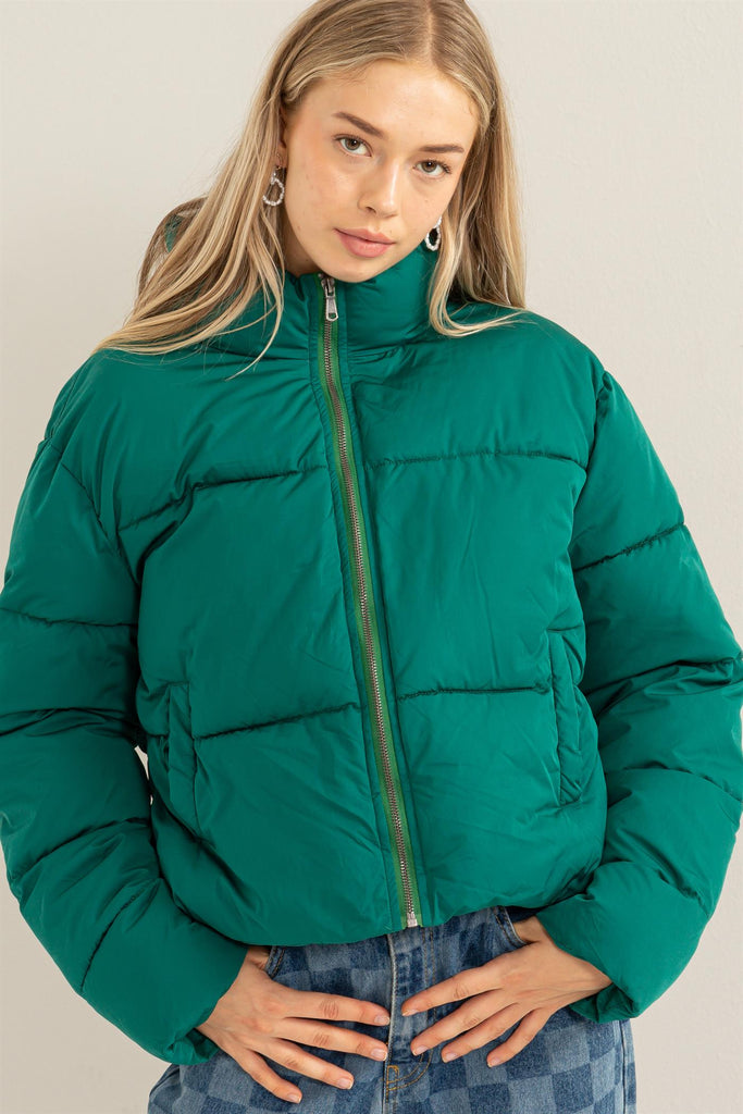 Weekend Ready Quilted Puffer Jacket, Pine Green-Outerwear-Vixen Collection, Day Spa and Women's Boutique Located in Seattle, Washington