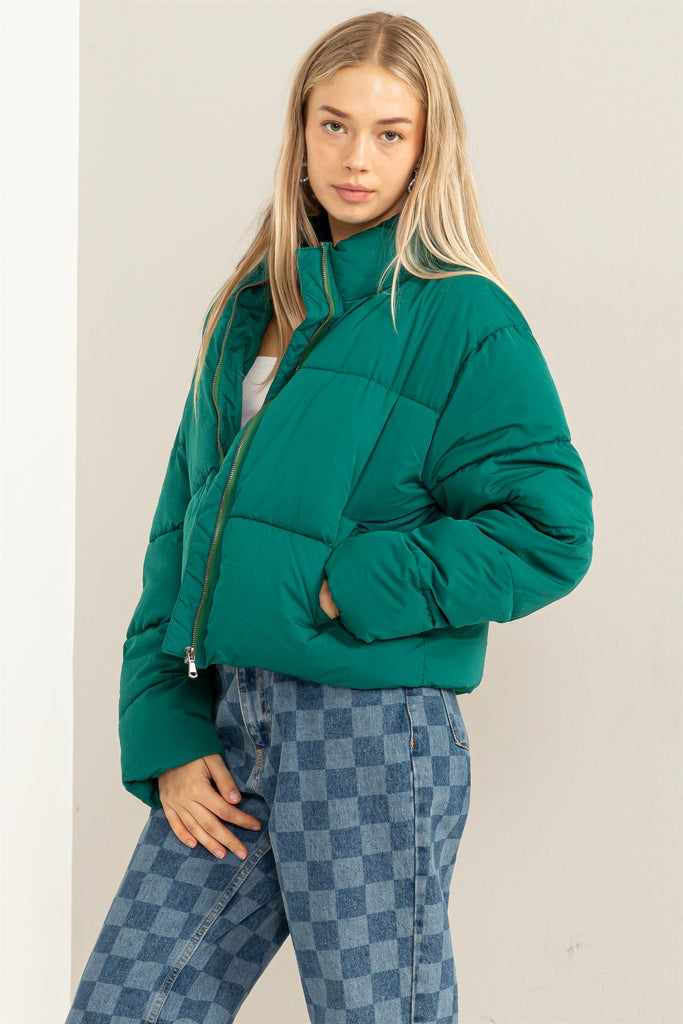 Weekend Ready Quilted Puffer Jacket, Pine Green-Outerwear-Vixen Collection, Day Spa and Women's Boutique Located in Seattle, Washington